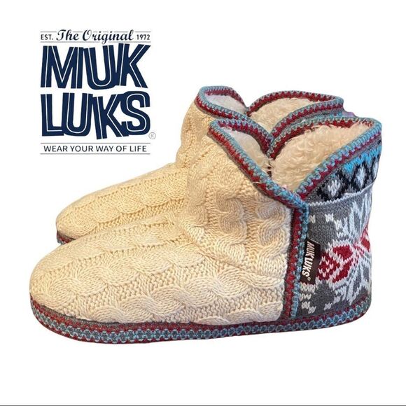 Muk Luks Shoes - Muk Luks "Leigh" Women's Vanilla Snowflake Furry Slippers M 7 8